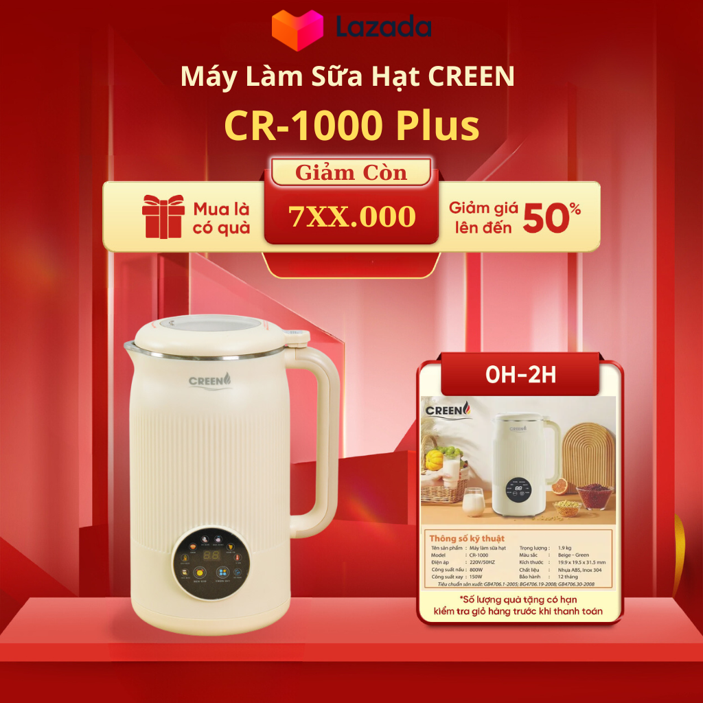 Máy làm sữa hạt creen cr-1000 plus công nghệ đức, máy làm sữa hạt số 1 hiện nay, hot nhất 2023