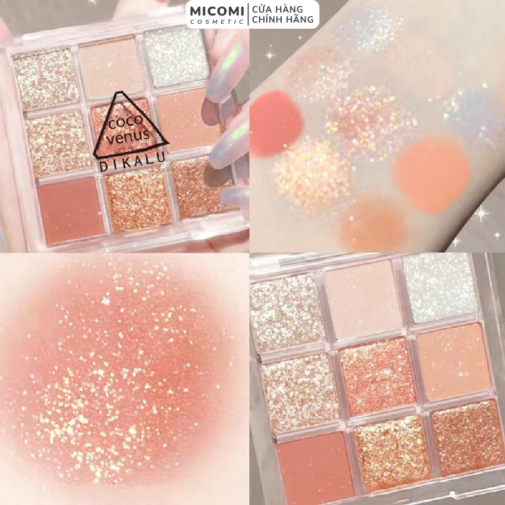 Bảng Phấn Mắt Dikalu 9 Màu Nhũ Lì Kim Tuyến Lấp Lánh Coco Venus Tone Nâu Cam Vàng Hồng Hottrend Trang Điểm Make Up Nội Địa Trung MICOMI Cosmetics
