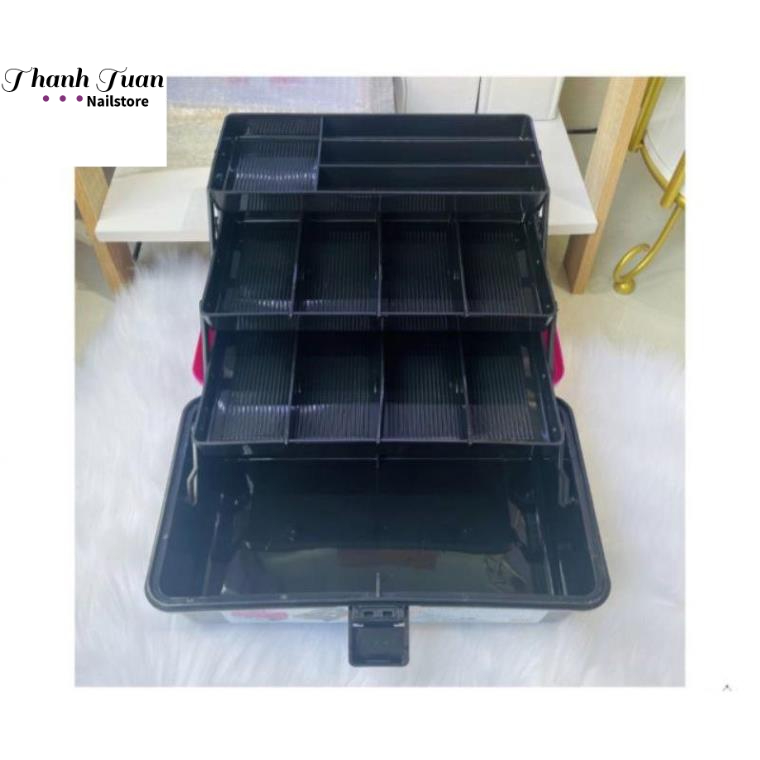 Cốp nhựa 3 tầng đa năng đựng đồ nail màu đen nắp đỏ - Phụ kiện đồ nail Thanh Tuấn