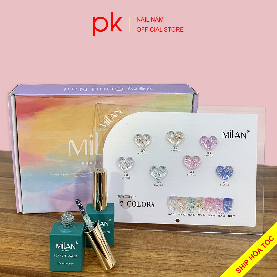 Set sơn gel 7 màu nhũ xà cừ MiLan tặng kèm bảng màu