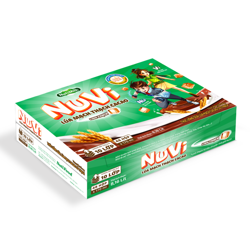 Thùng 48 hộp NuVi Thức uống Sữa Lúa Mạch Cacao có thạch TU.NLT170AZ 170ml