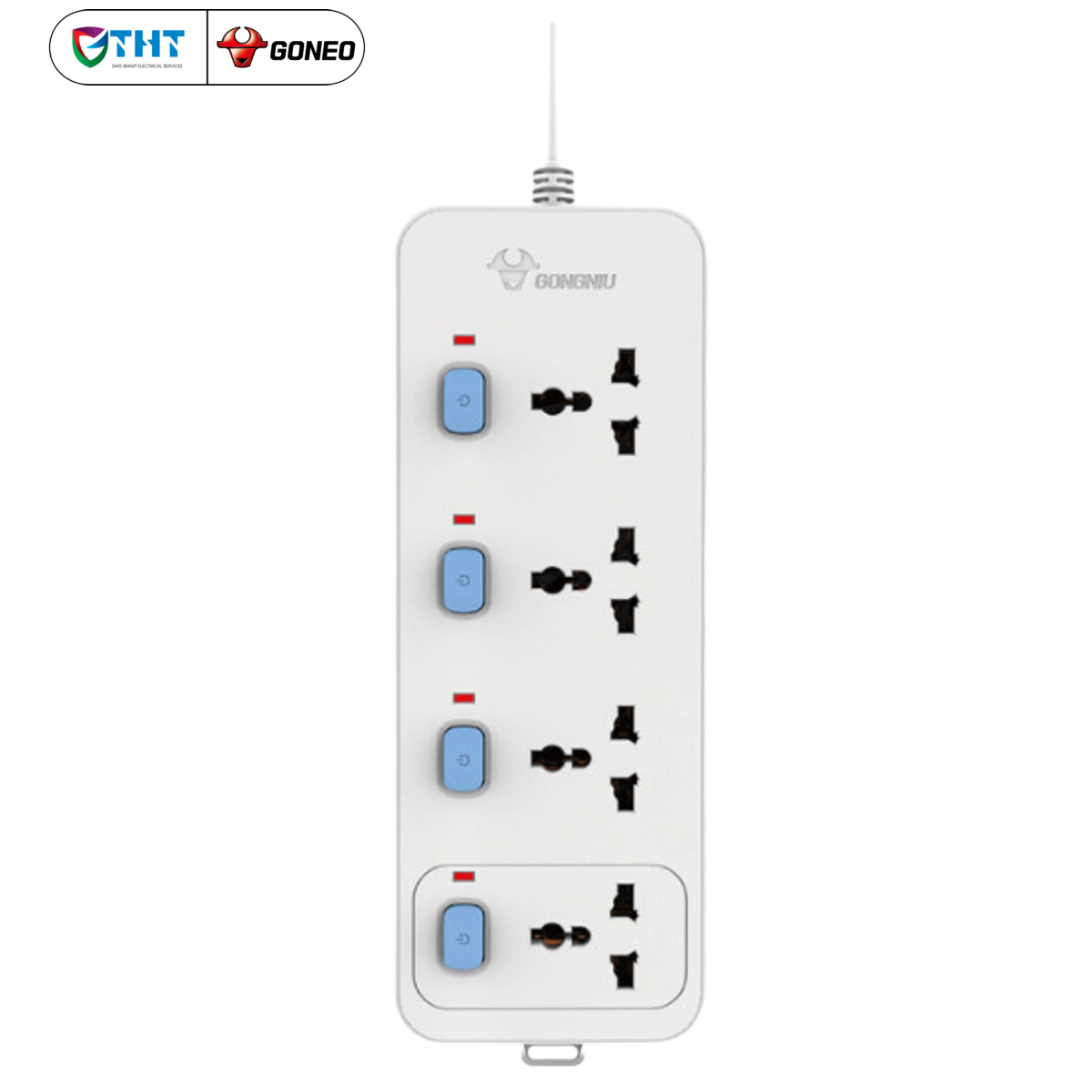 Ổ cắm điện đa năng có dây GONGNIU chính hãng GNVN-N3040, 4 ô cắm, 4 công tắc, chống cháy, bảo hành 36 tháng.