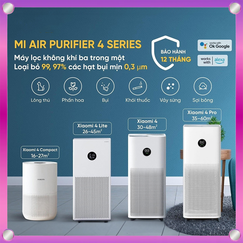 SALE GẤP BỘI 57.5 Máy lọc không khí Xiaomi Mi Air Purifier Gen 4 / 4 Lite / 4 Pro/ 4 Compact Bản Quốc Tế BH 12 tháng Lọc bụi mịn lông thú phấn hoa khử mùi