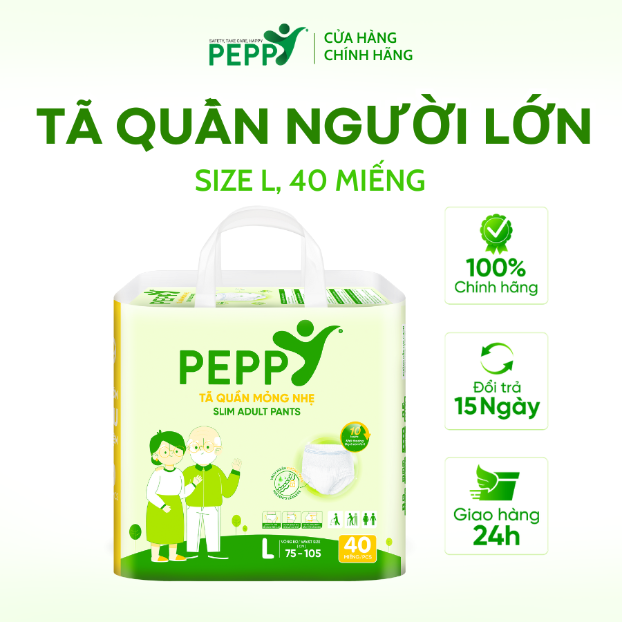 [GÓI LỚN TIẾT KIỆM]Tã Quần Người Già Peppy Siêu Mỏng, Bỉm Quần Người Già Kháng Khuẩn size M/L 40 Miếng