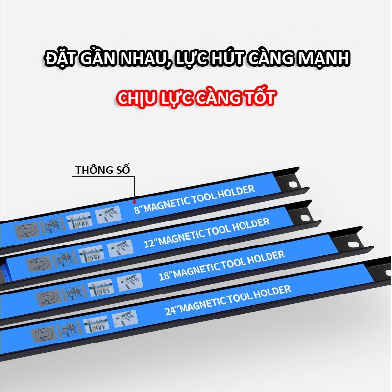 Thanh nam châm treo đồ nghề dụng cụ sửa chữa đa năng lực từ tính mạnh dài 32cm,45cm,52cm,Lưu trữ gọn gàng không lo mất đồ