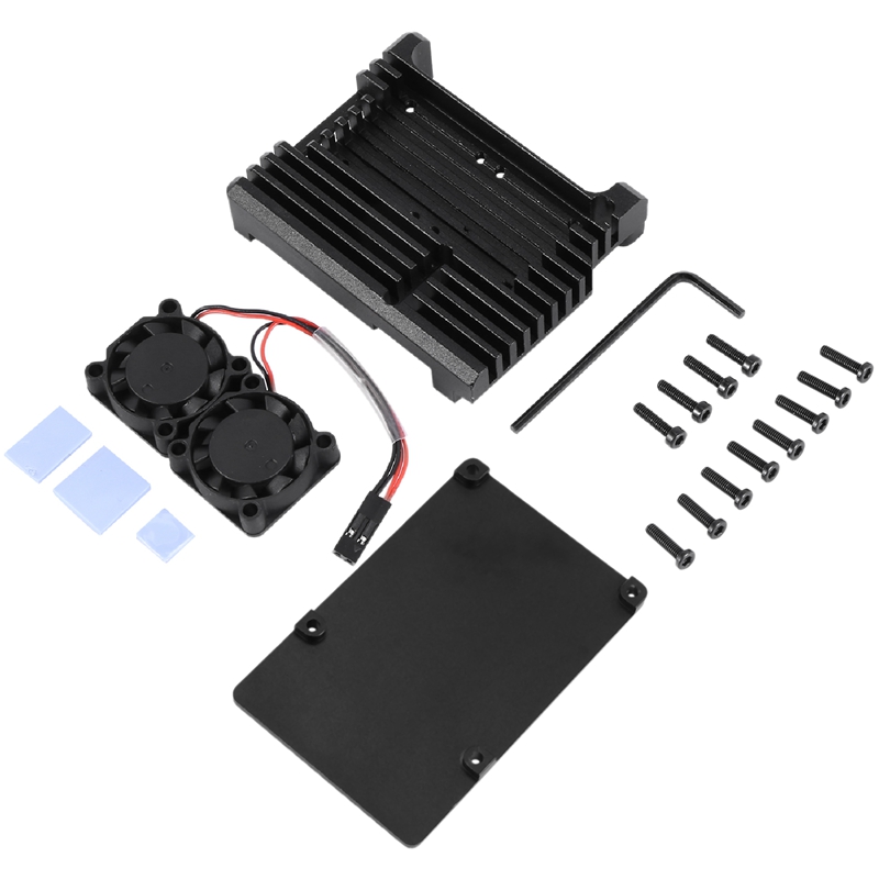 For Raspberry Pi 4 Aluminum Case with Dual Cooling Fan Metal Shell Black Enclosure for Raspberry Pi 4 Model B