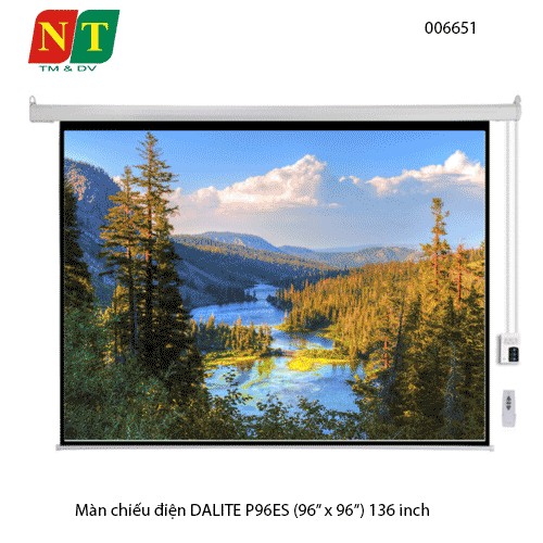 Màn chiếu điện điều khiển DALITE P96ES 135” (96×96 | 2.44×2.44m) – Tỷ lệ 1:1 – Matte White K – Remote RF – Chính hãng