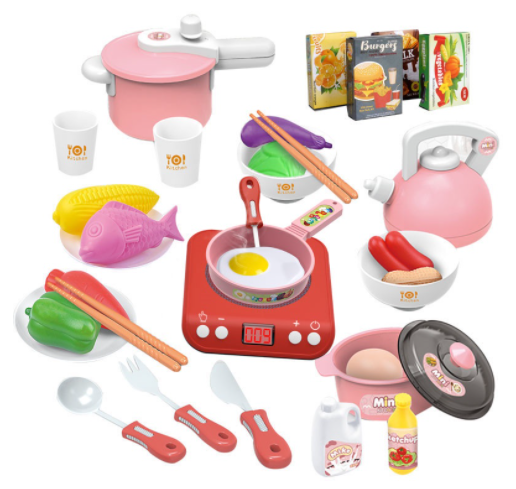BỘ ĐỒ CHƠI NẤU ĂN 36 MÓN MÀU HỒNG CHO BÉ YÊU, ĐỒ CHƠI NHÀ BẾP CÓ BẾP TỪ dùng pin có nhạc đèn cho