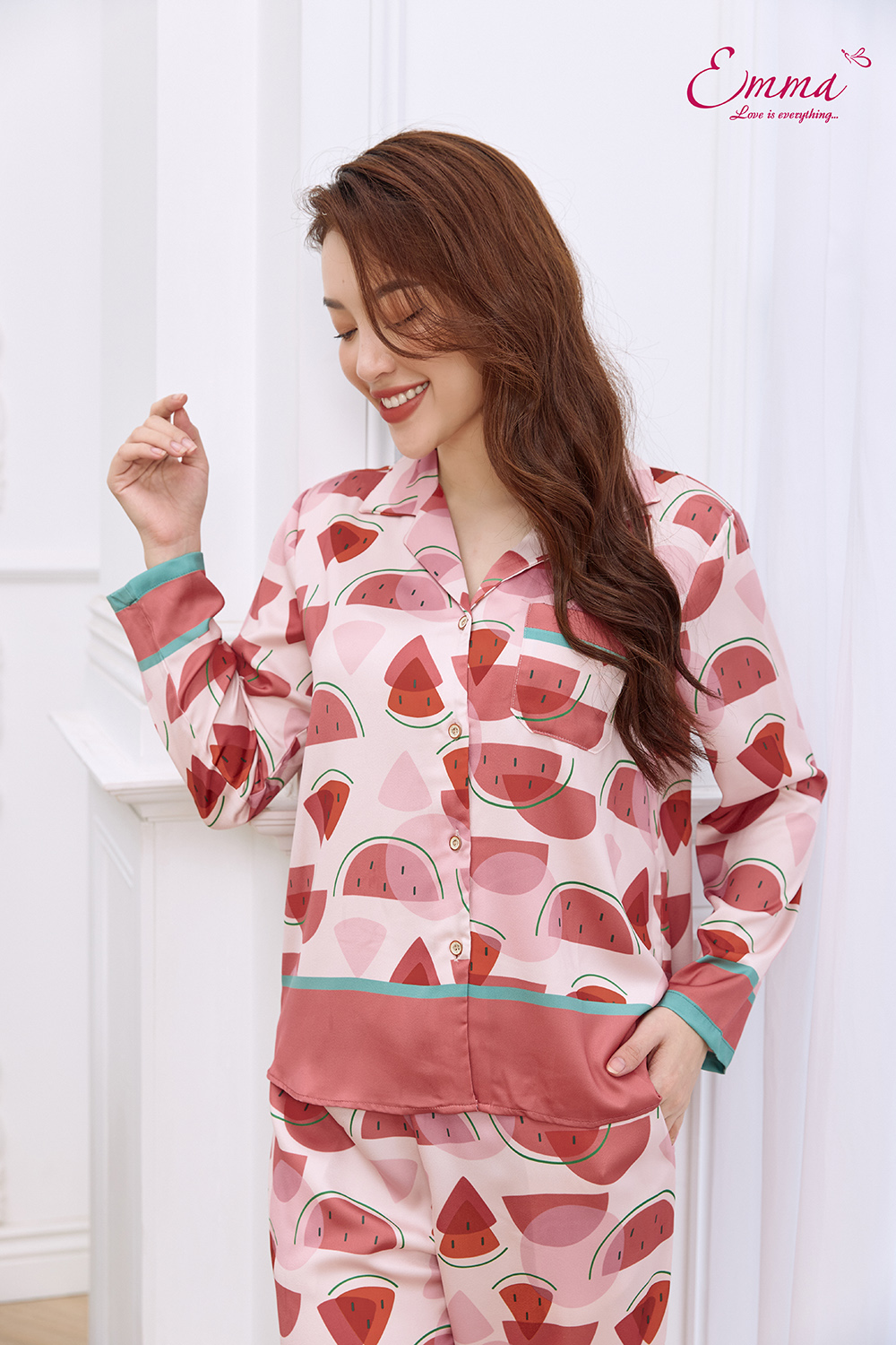 Đồ bộ mặc nhà pyjama lụa dưa hấu emma etlu.20.019.09