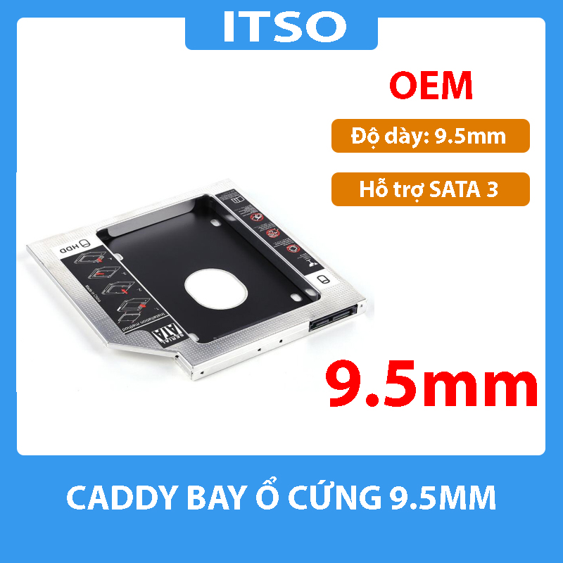 Caddy bay hdd laptop sata 9.5mm mỏng - thiết bị mở rộng ổ dvd thành khe ổ cứng để lắp ssd