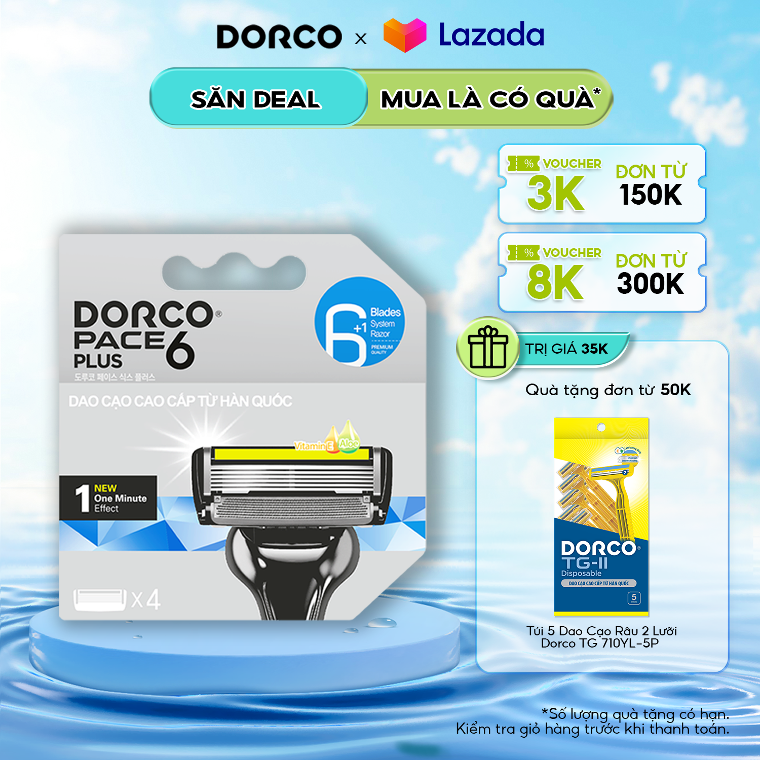 Vỉ 04 đầu cạo râu 6 lưỡi dorco pace 6 plus sxa5040-b