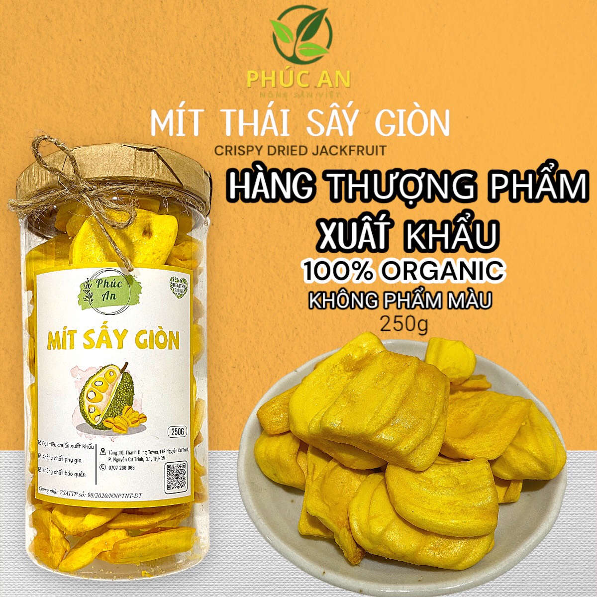 Mít thái sấy giòn phúc an lon pet 250g - hàng thượng phẩm