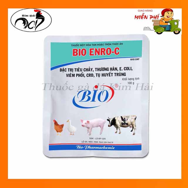 thuốc thú y-BiO Enro C [gói 100]-Thương hàn,tiêu chảy-Tụ huyết trùng-Viêm Phổi,CRD cho gà tơ gà con.