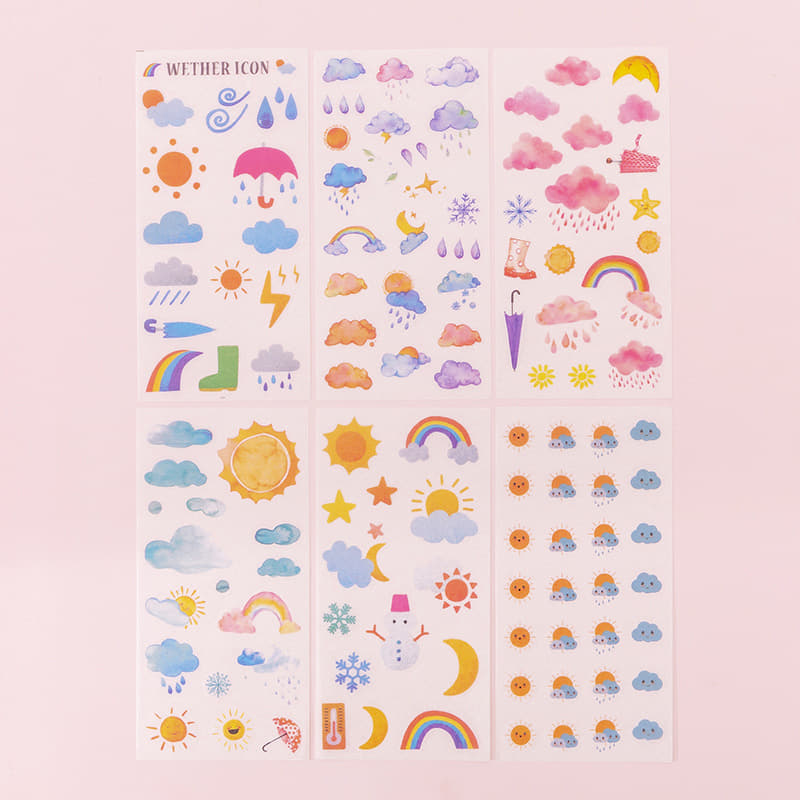 Set 6 Tấm Sticker Dán THỜI TIẾT Trang Trí Sổ Tay