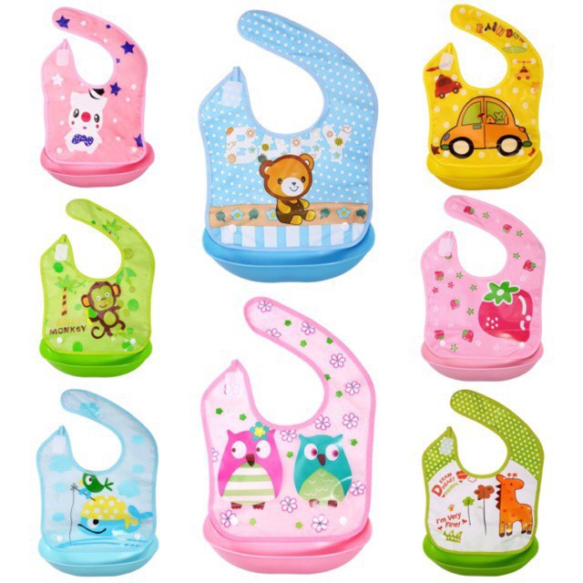 Yếm máng ăn dặm tháo rời cho bé, vải nilon mềm và máng hứng silicon