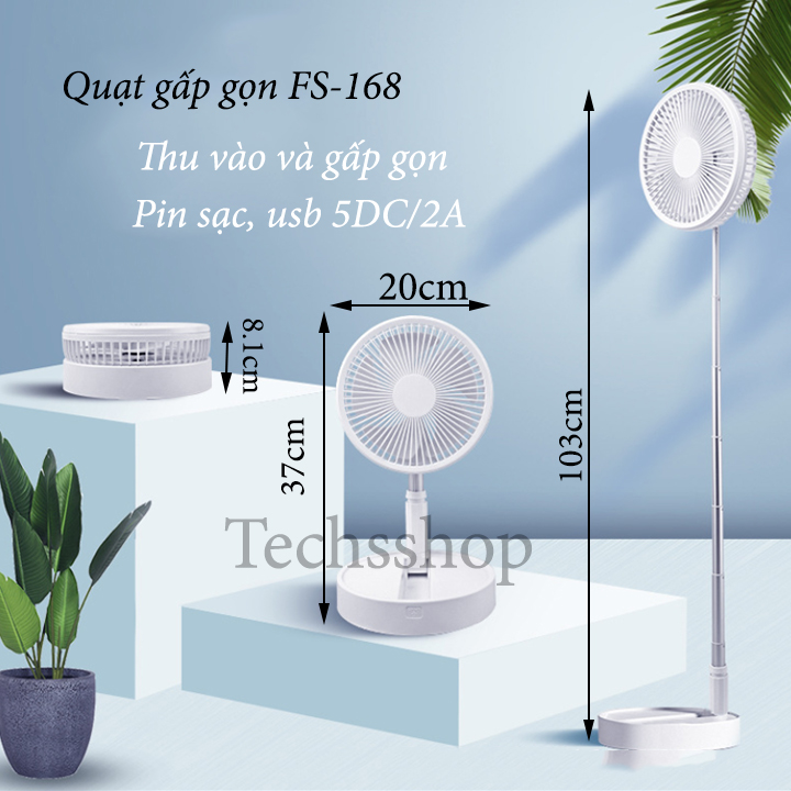 Quạt sạc tích điện gấp gọn đa năng 3 cấp độ FS 168 - Quạt để bàn xếp gọn loại lớn cao 90 cm làm mát đi du lịch cắm trại đi phượt - Quạt trên xe ô tô
