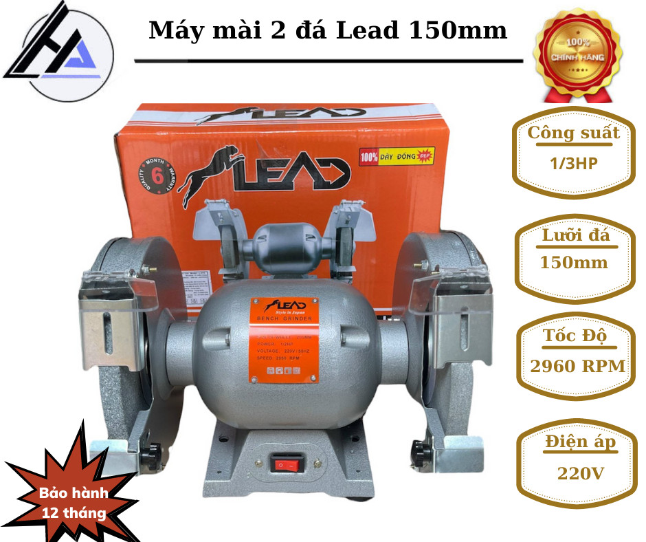 Máy mài 2 đá lead- 1/3hp lắp đá 150mm tặng kèm 2 đá - bảo hành 6 tháng