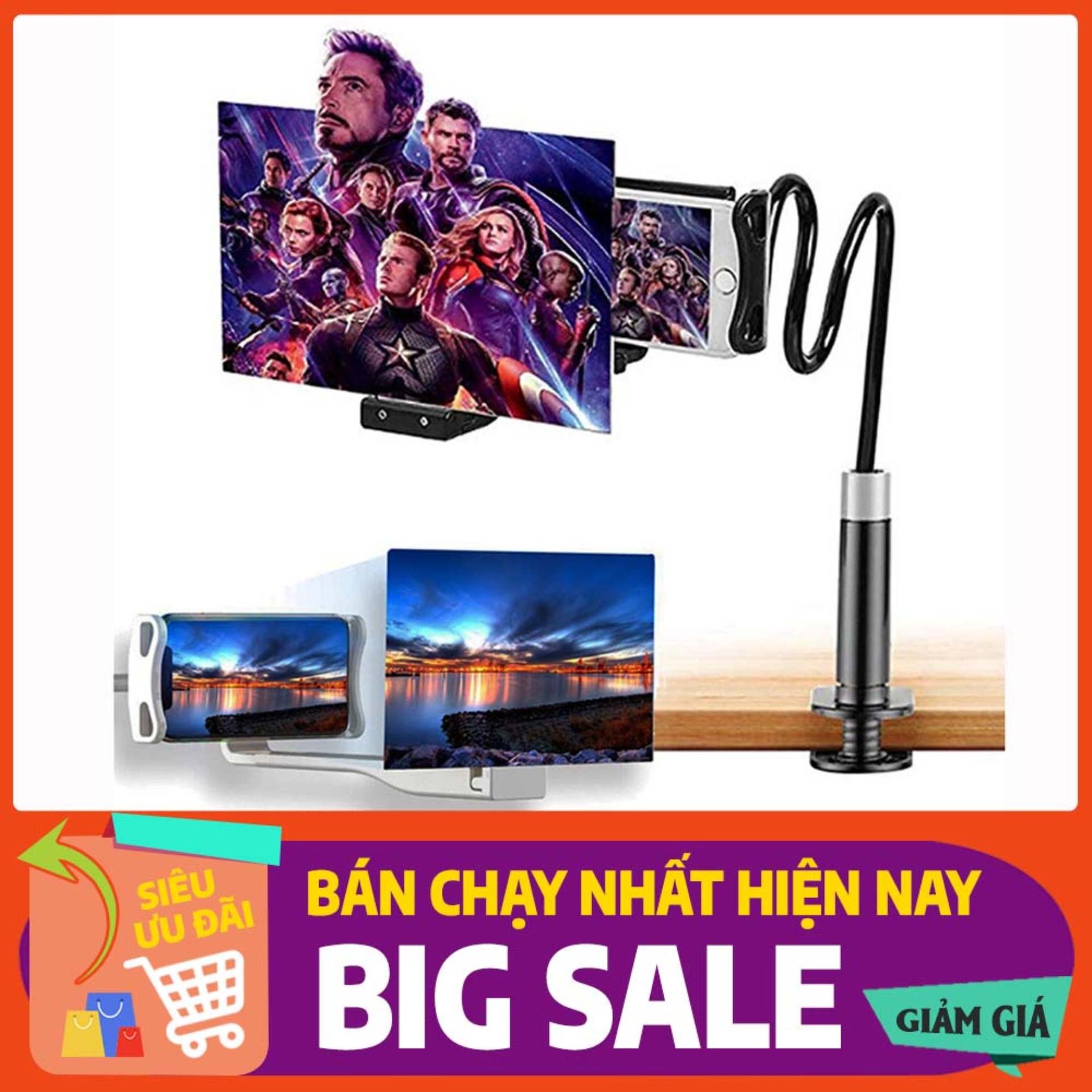 Kính 3D phóng đại màn hình ĐT lên 8inch, kiêm giá đỡ đứng phù hợp mọi loại ĐT, kính phóng đại công nghệ quang học độ nét cao