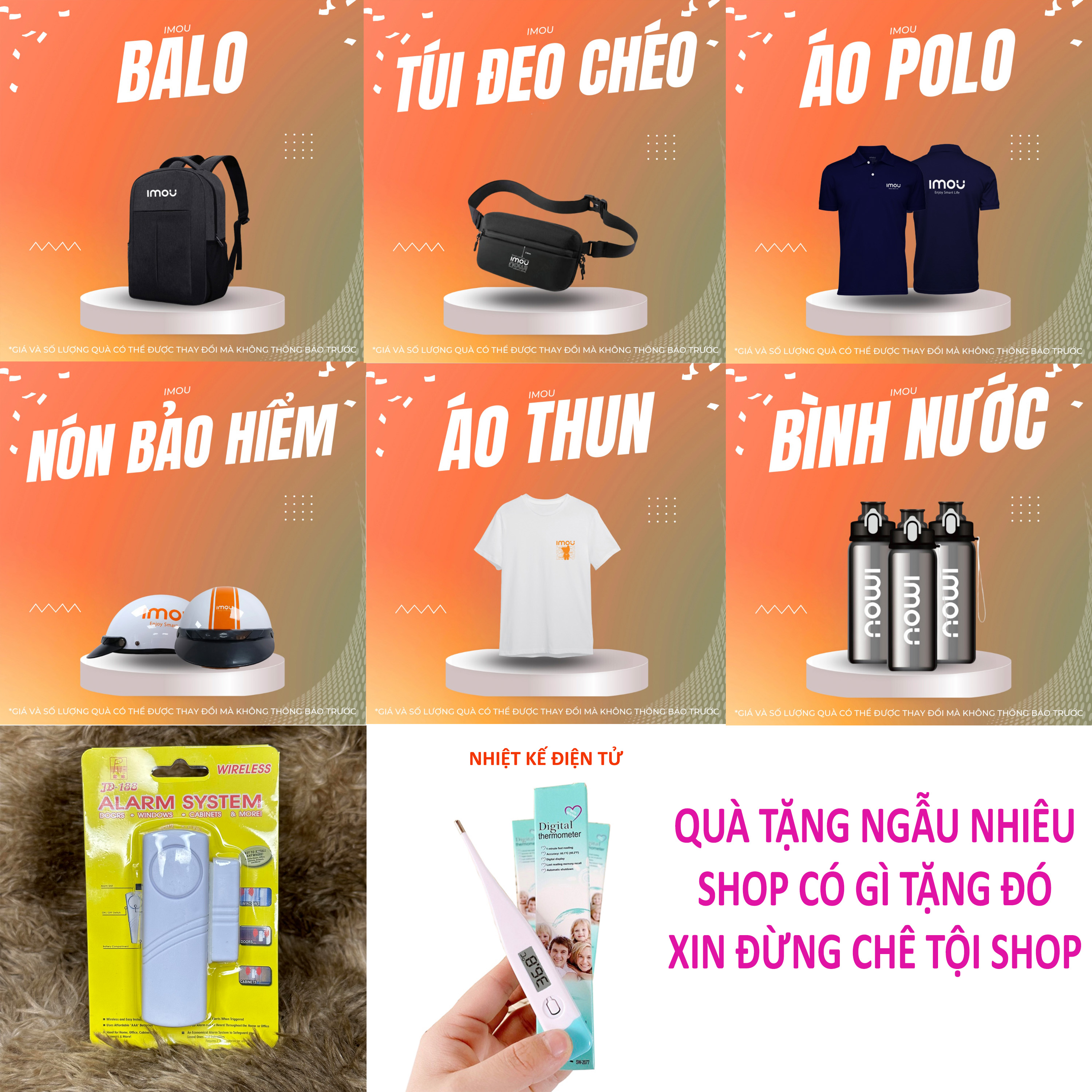 Quà tặng ngẫu nhiên áo thun, nón bảo hiểm, bình nước, túi vải, balo, móc khóa...