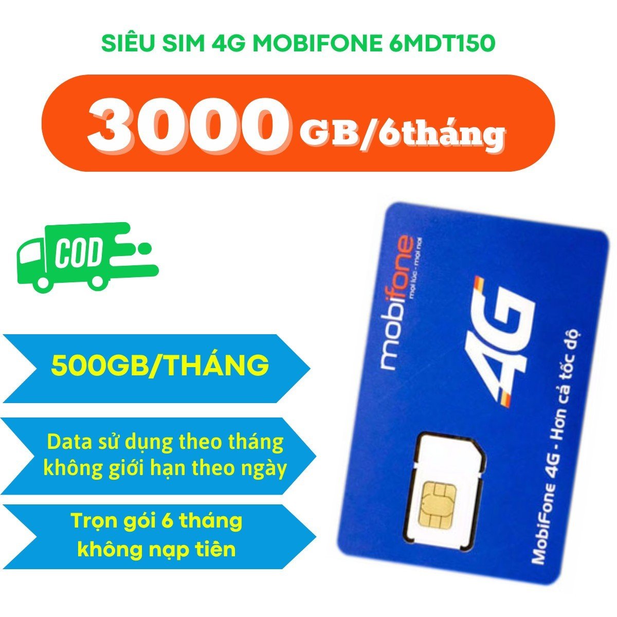 ( XẢ KHO GIÁ GỐC ) Sim 4G Mobifone Không Giới Hạn Dung Lượng Data Full băng thông không nạp tiền hàng tháng 6MDT150 - Sim 4G trọn gói 6 tháng FREESHIP - CHƯA KÍCH HOẠT