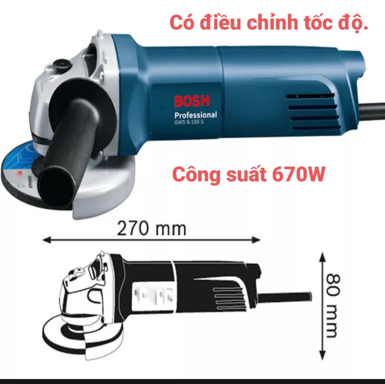 [GIẢM 50%]Máy mài góc Máy mài cầm tay GWS 6-100 Công suất 670W đá mài 100 CÓ ĐIỀU CHỈNH TỐC ĐỘ - Dòng bán chạy nhất năm 2021.BẢO HÀNH 1 ĐỔI 1(Na Quynh Store SG)