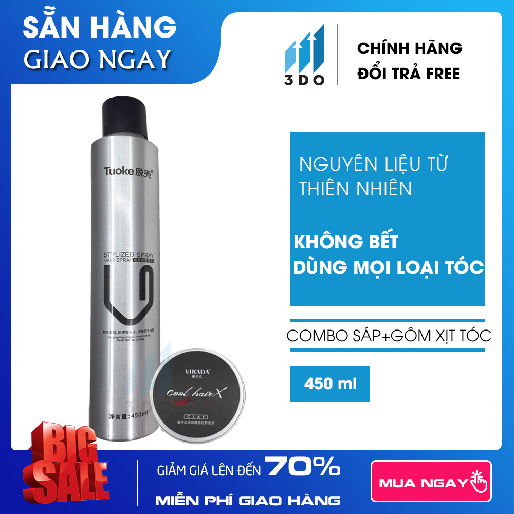 Combo Keo xịt tóc nam, gôm dưỡng tóc Tuoke 420ml và Sáp vuốt tóc nam VIKADA sử dụng để giữ form tóc một cách hoàn hảo, tăng độ cứng cho tóc, giữ nếp nguyên vẹn ngay cả khi đội mũ bảo hiểm