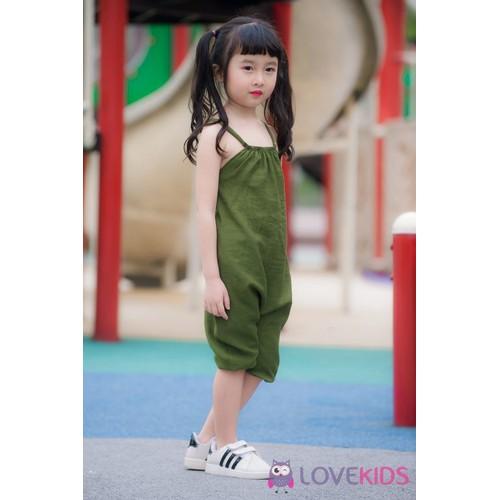 Jumpsuit bé gái trơn cổ yếm – xanh rêu Lovekids
