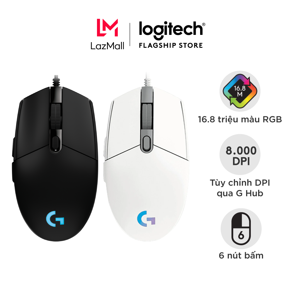 Chuột game có dây Logitech G102 Lightsync - Tùy chỉnh RGB, 6 nút lập trình, nhẹ, 8000 DPI, cảm biến chuyên game