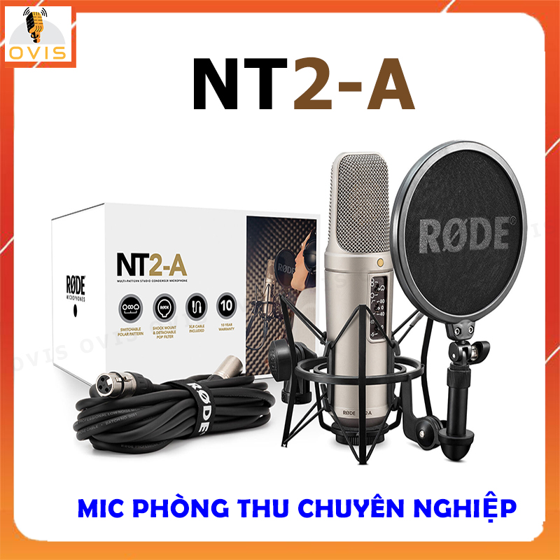 Rode nt2-a - micro condenser 48v phòng thu chuyên nghiệp, màng thu kép, phụ kiện đầy đủ