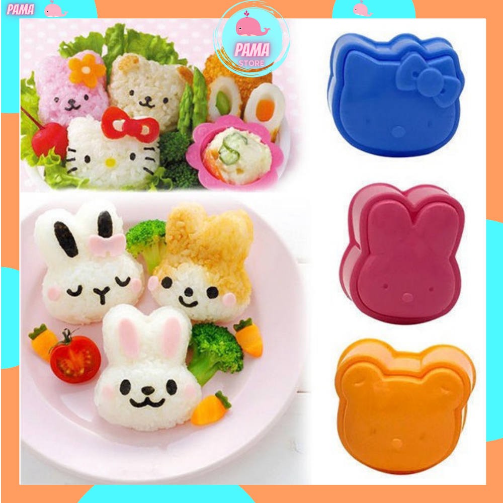 Set 3 khuôn nén cơm ăn dặm cho bé bằng nhựa BPA an toàn hình thỏ, mèo, gấu PAMA STORE AD31