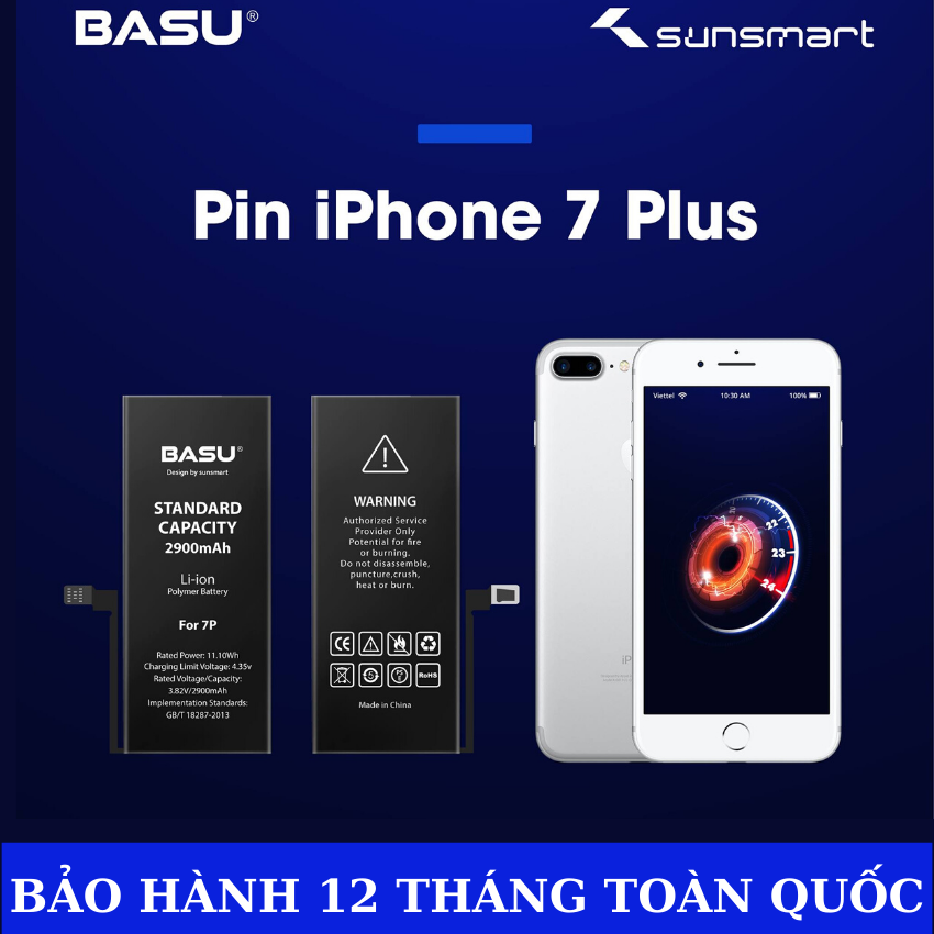 [ CHÍNH HÃNG ] Pin thay thế cho Iphone 7 Plus hãng BASU - Pin chuẩn, an toàn ,bảo hành 12 tháng cùng gói bảo hiểm trị giá 10 tỷ .Tặng siu dán Pin