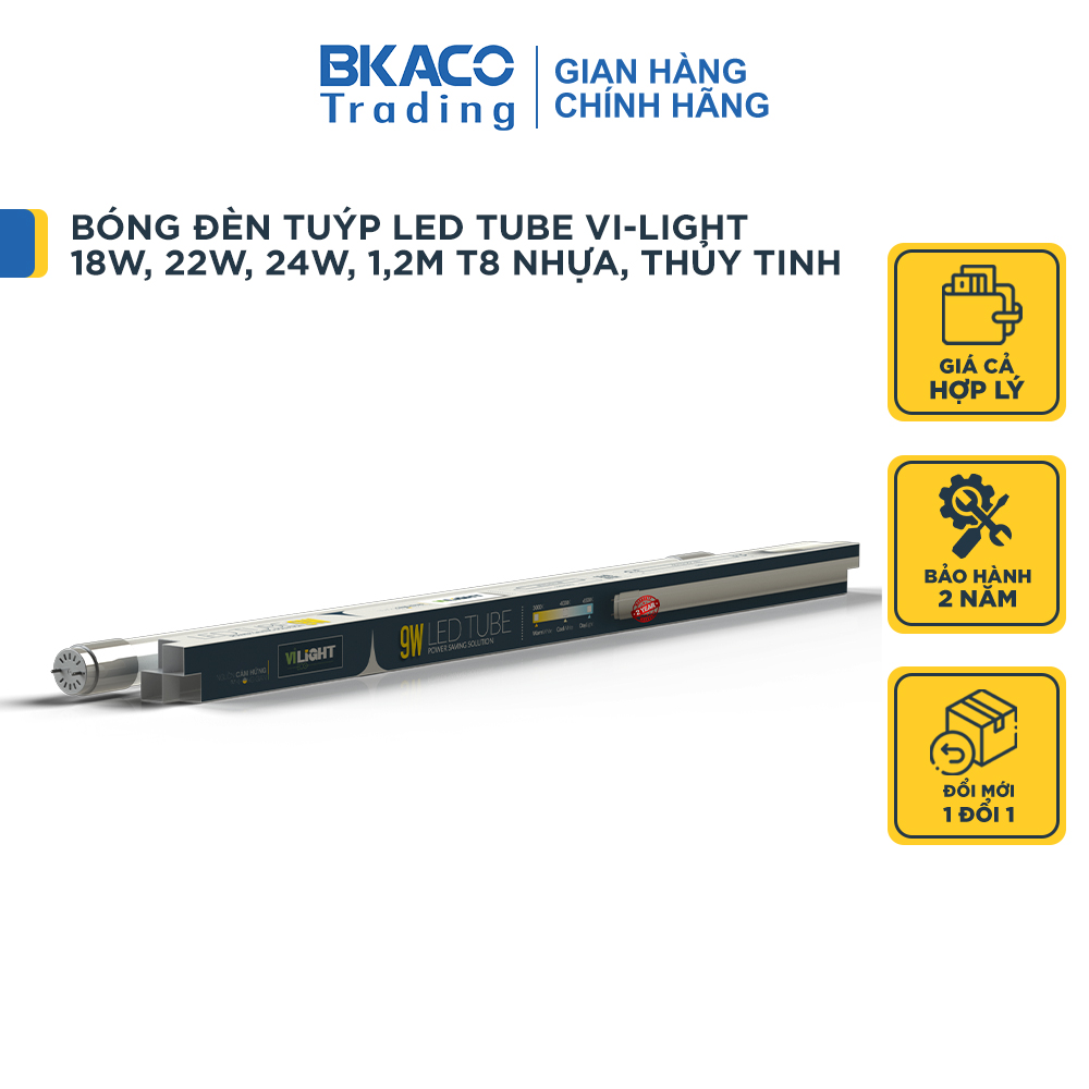 Bóng đèn tuýp led tube 18w, 22w, 24w cao cấp 1,2m t8 nhựa, thủy tinh vi-light, bảo hành 2 năm đổi mới