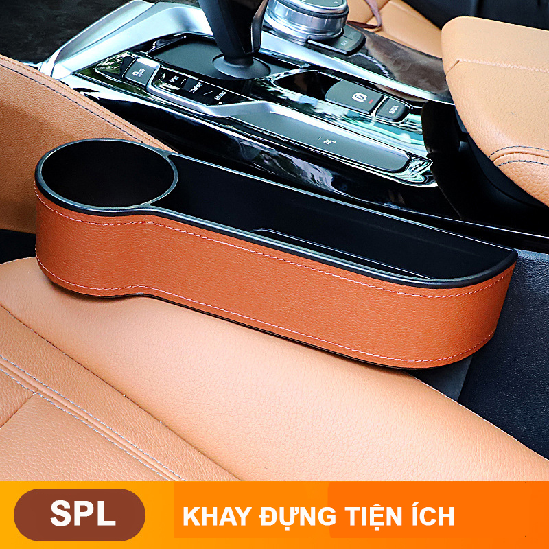 Mớ 2020 Khay đựng đồ khe ghế cho xe hơi nhựa da PU cao cấp sang trọng (Màu Nâu )