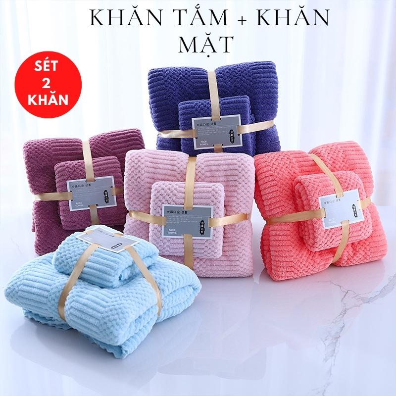 Sét 2 khăn tắm + khăn lau mặt xuất hàn chất liêuh mềm mại , thấm hút cực tốt
