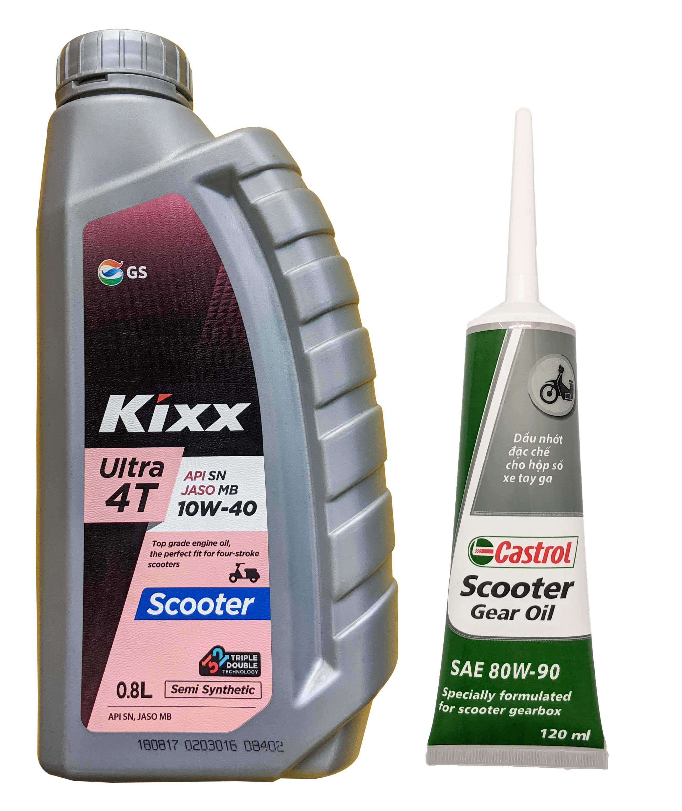 COMBO DẦU NHỚT TAY GA KIXX SCOOTER ULTRA 5W40 800ml+NHỚT LAP CASTROL 120ml
