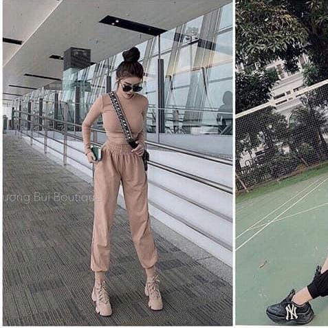 Set bộ thể thao chất thun lụa áo croptop quần bo gấu kiểu dáng năng đông cá tính m871