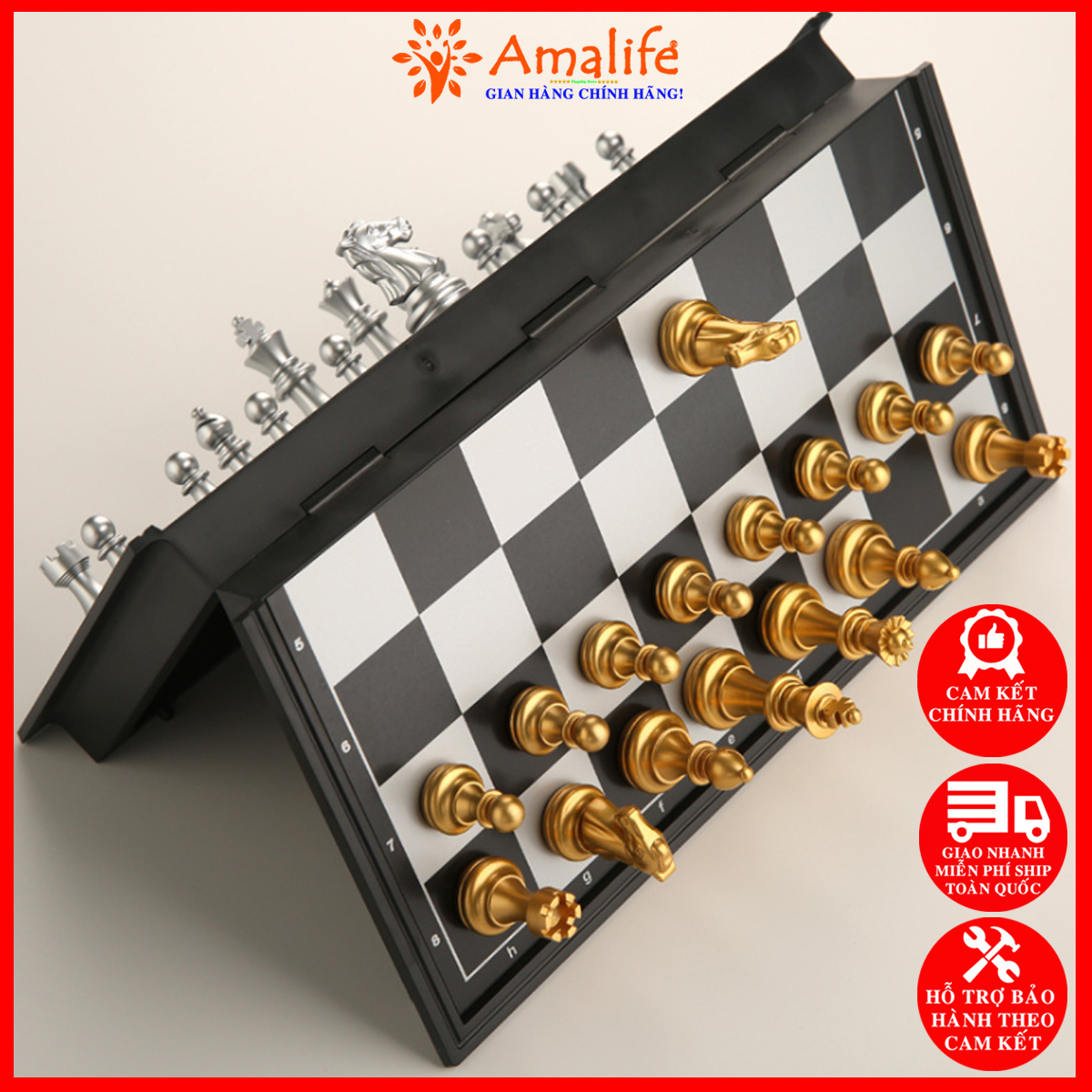 Cờ Vua Nam Châm Cỡ To 32x32x2,5cm Mạ Nhũ Vàng Nhũ Bạc Cao Cấp Chính Hãng Amalife – Cờ Vua Nam Châm Tỷ Lệ Chuẩn Quốc Tế