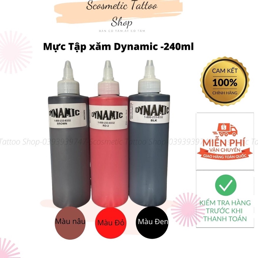 Mực xăm💗freeship💗mực đen dynamic hỗ trợ ae mới vào nghề 240ml