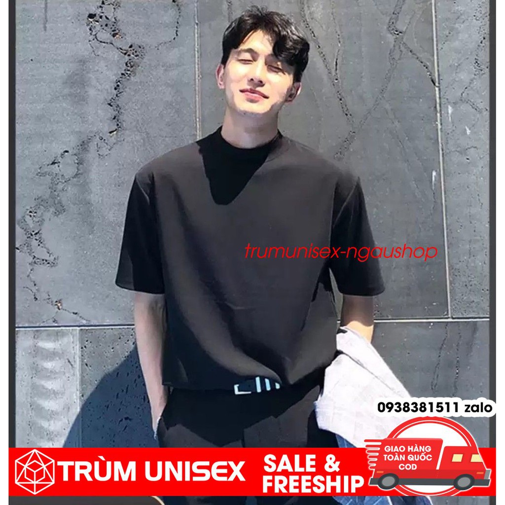 Áo thun unisex áo phông nam rộng cổ Nhật Bản japan kèm áo thậtt vải cotton đen trắng Trùm Unisex