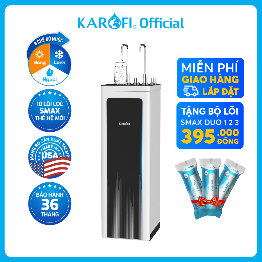 Máy lọc nước nóng lạnh,10 cấp lõi lọc nước Karofi KAD-D952, lõi lọc màng RO 100GPD chuẩn Mỹ, bộ lõi lọc công nghệ Smax