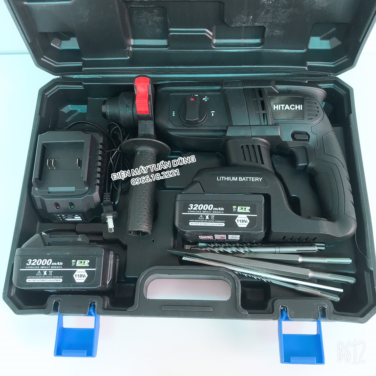 Máy khoan đục bê tông Hitachi 118V, 2 Pin 32000mAh - KÈM 5 MŨI KHOAN VÀ ĐỤC