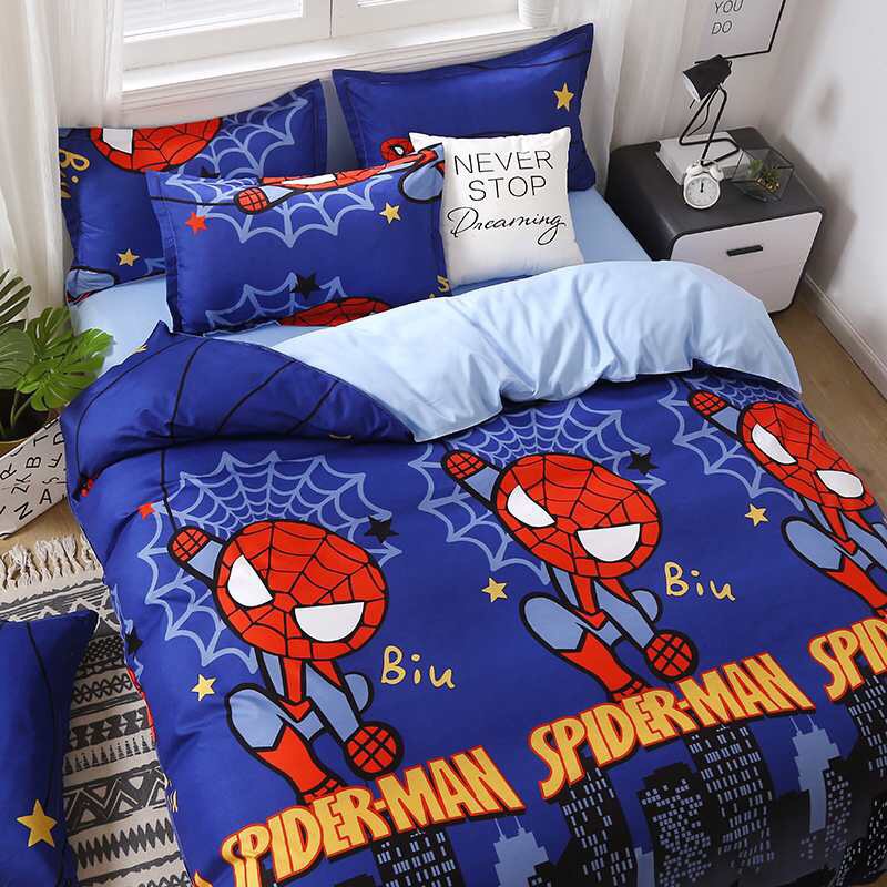 Trọn Bộ 4 Món Chăn Ga Gối Cotton Poly Nhập Mẫu SPIDERMAN Tinh Nghịch Cho Bé Trai