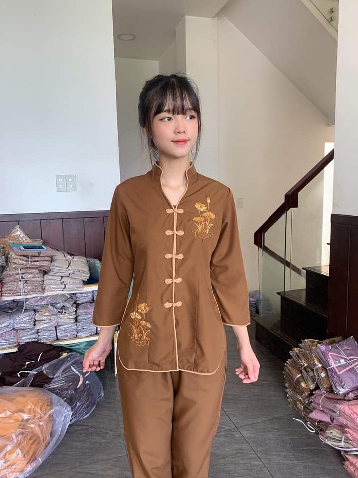 Đồ lam đi chùa - Bộ cổ tàu viền truyền thống