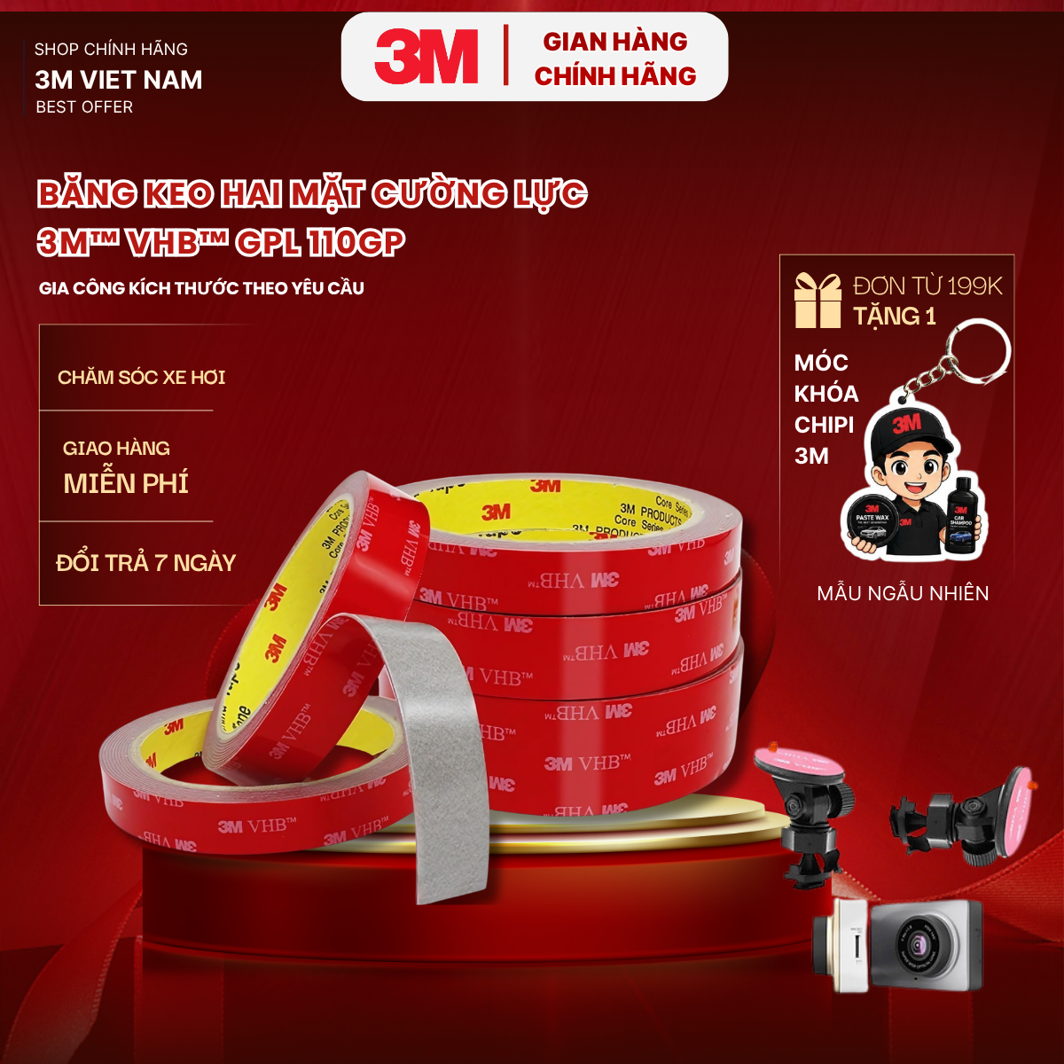 Băng Keo 2 mặt cường lực 3M™ VHB GPL-110GF màu xám - dày 1.1mm - Dán vè mưa,Logo, Đồ chơi xe ô tô, xe máy , vật dụng gia đình... màu xám - dày 1.1mm