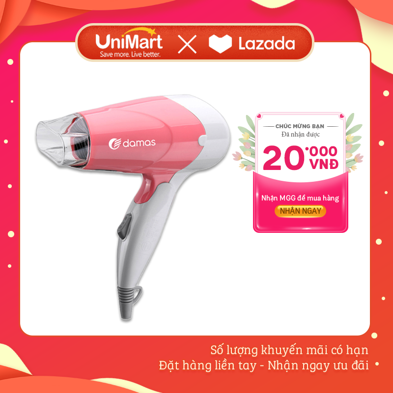 Máy Sấy Tóc Cao Cấp Damas JT3377 - Hàng Chính Hãng - Thiết kế nhỏ gọn, tay cầm gấp gọn - Công suất lớn - Chế độ bảo vệ nguồn khi quá nhiệt - Công thức giữ ẩm và phục hồi tóc - UniMart