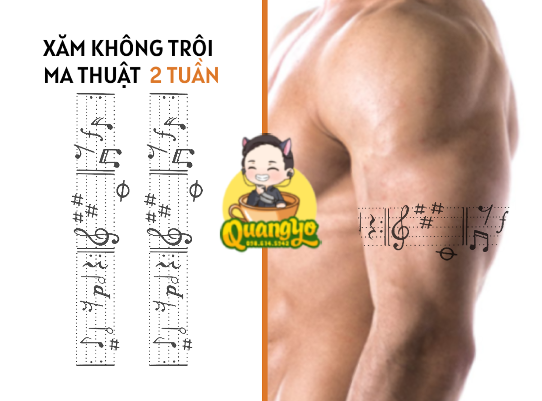 Hình xăm không trôi cuốn cánh tay, quấn cổ tay, âm nhạc, khuông nhạc, nốt nhạc, Xăm giống Quangyo Tattoo