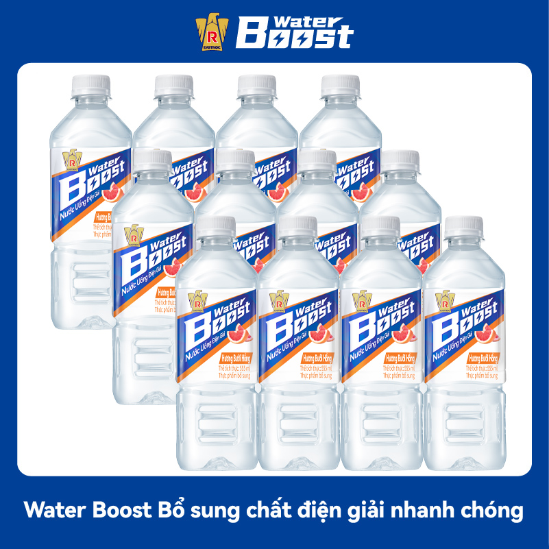 12 Chai Nước Giải Khát Water Boost Nước Uống Điện Giải Dung Dịch Muối Thể Thao Hương Bưởi Hơng (555ml/chai)