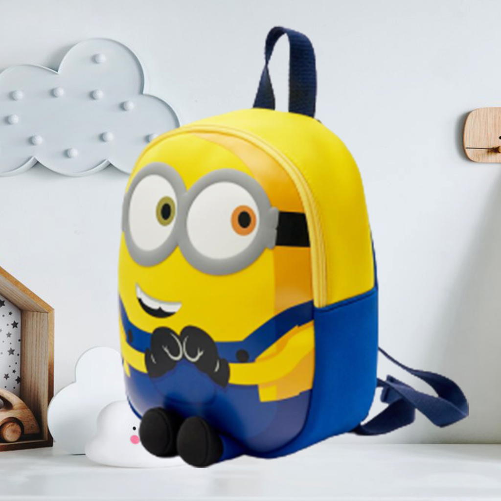 Balo đi học mầm non cho bé Minion siêu đáng yêu [Loại 1], chất vải đẹp, dày dặn, ngăn rộng rãi đựng đồ quần áo, đồ chơi