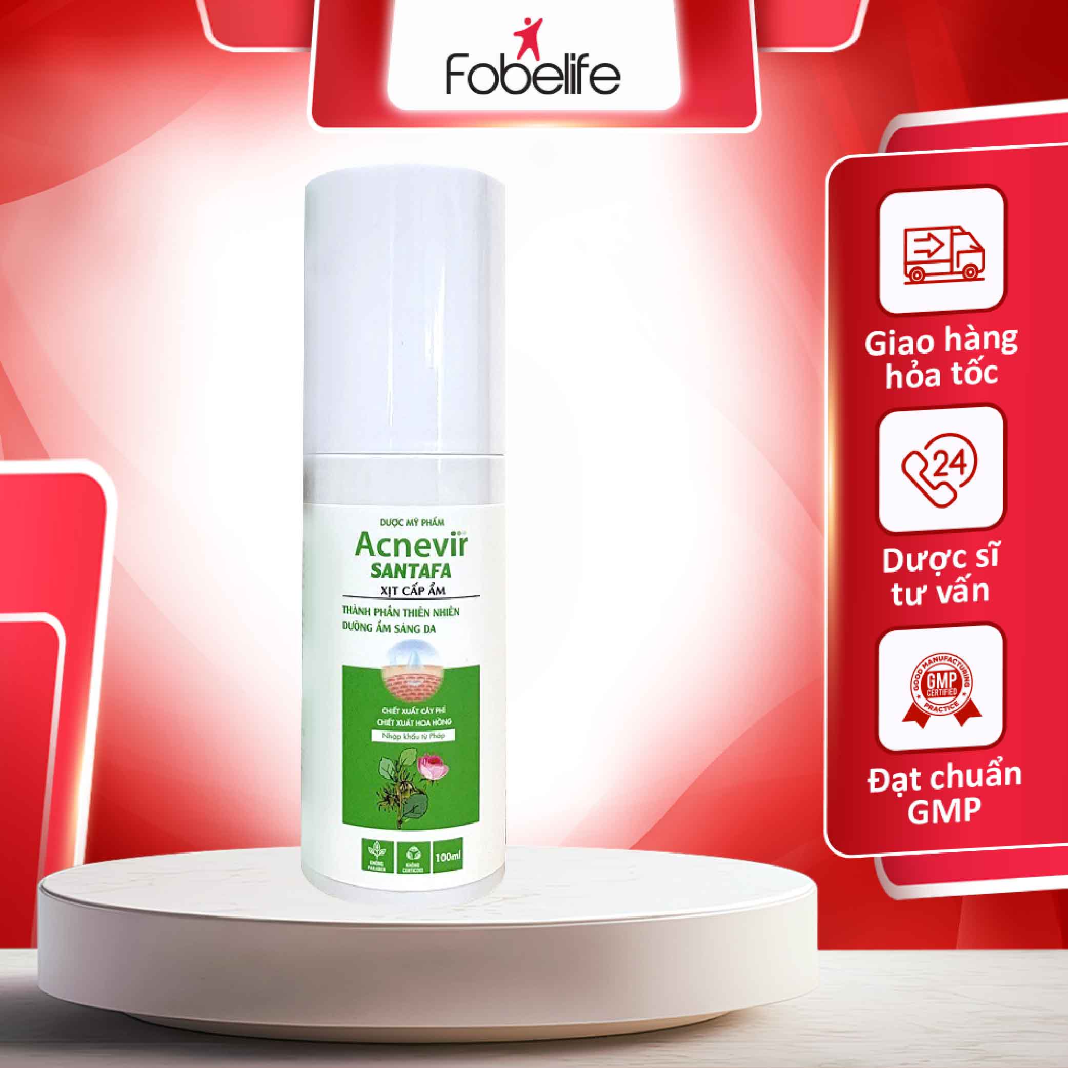 ( DATE 2024 ) Xịt cấp ẩm dịu mát sáng da từ thiên nhiên Acnevir Santafa- Chai 100ml