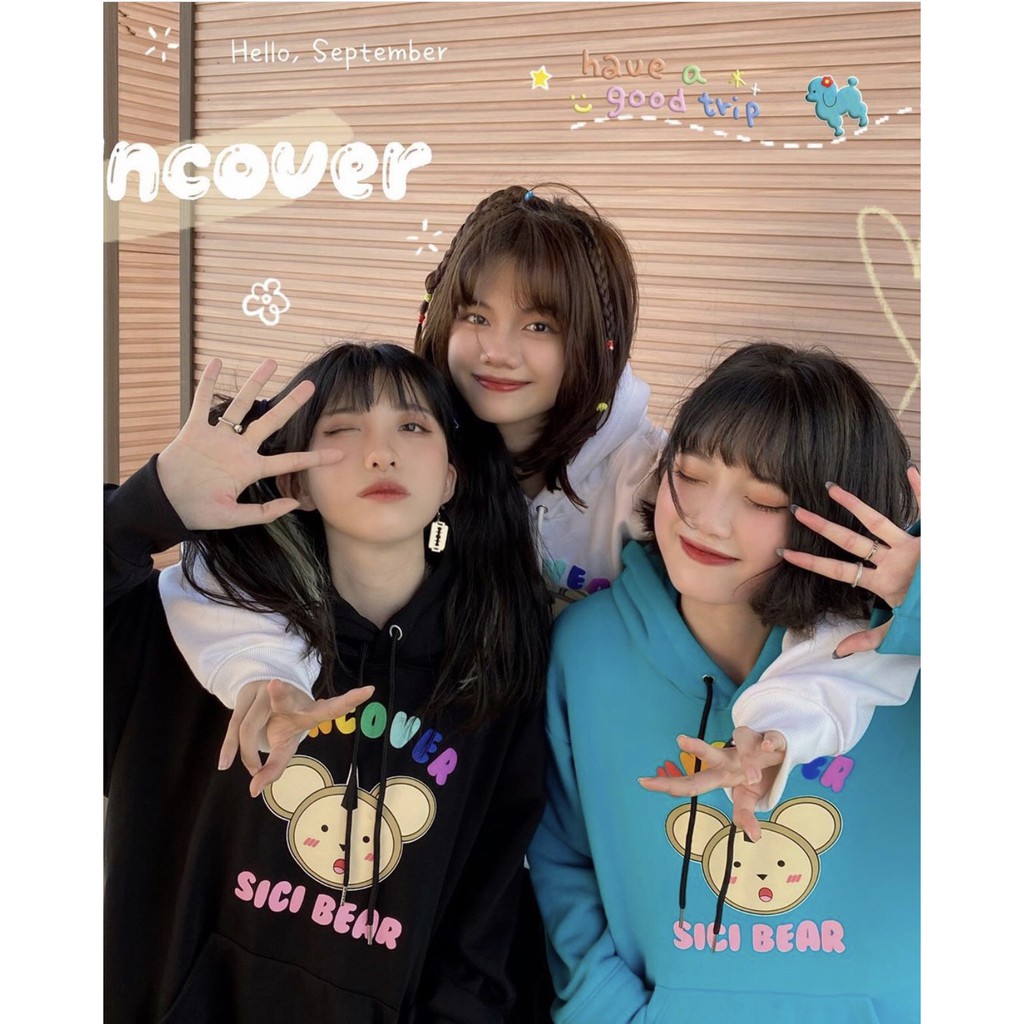 Áo Hoodie Uncover Sici Bear có tag tay tag gấu áo đầy đủ - Áo nỉ bông hoodie gấu sici hot trend in chữ nổi nhiều màu - Hoodie kẹo ngọt